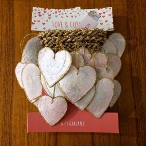 NIP Love & Cupcakes CAPIZ SHELL GLITTERED PINK HEART GOLD GARLAND 6 Ft VALENTINE